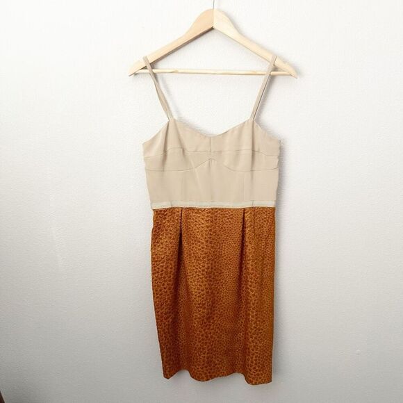 J. CREW COLLECTION | Silk Bodice Textured Nude Tan Box Pleats Cocktail Dress | 8 - Picture 1 of 10